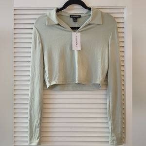 SWS Essentials- (NWT) Light Sage Green Long-Sleeve Crop Top